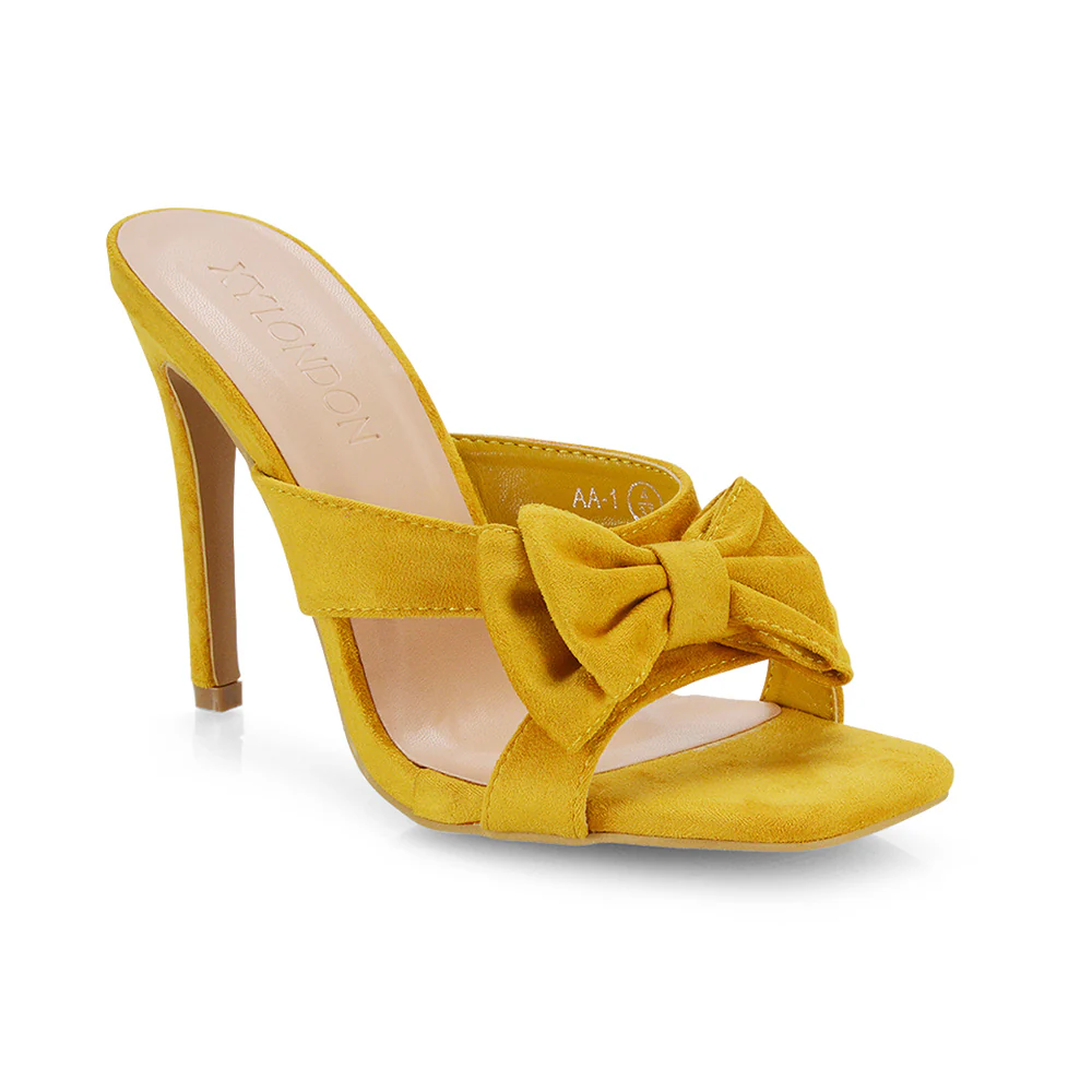 Larsa Bow Detail Square Toe Stiletto Slip on Mule Strappy Sandal Heels in Ivory - Image 52