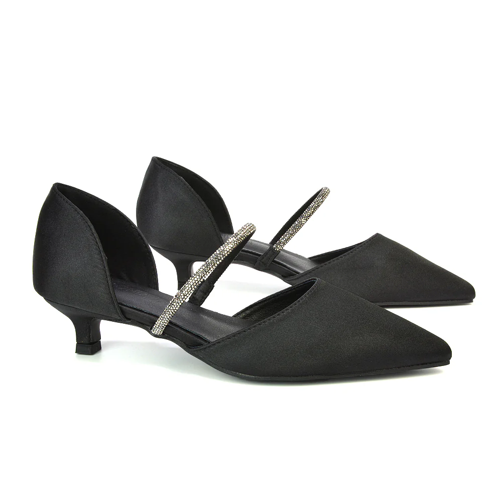 Laura Kitten Heel Diamante Pointed Toe Court Shoes Heels in Black - Image 121