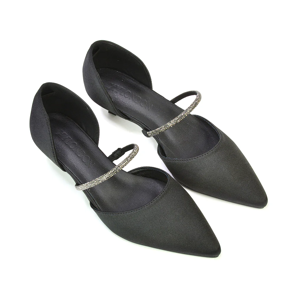 Laura Kitten Heel Diamante Pointed Toe Court Shoes Heels in Black - Image 131