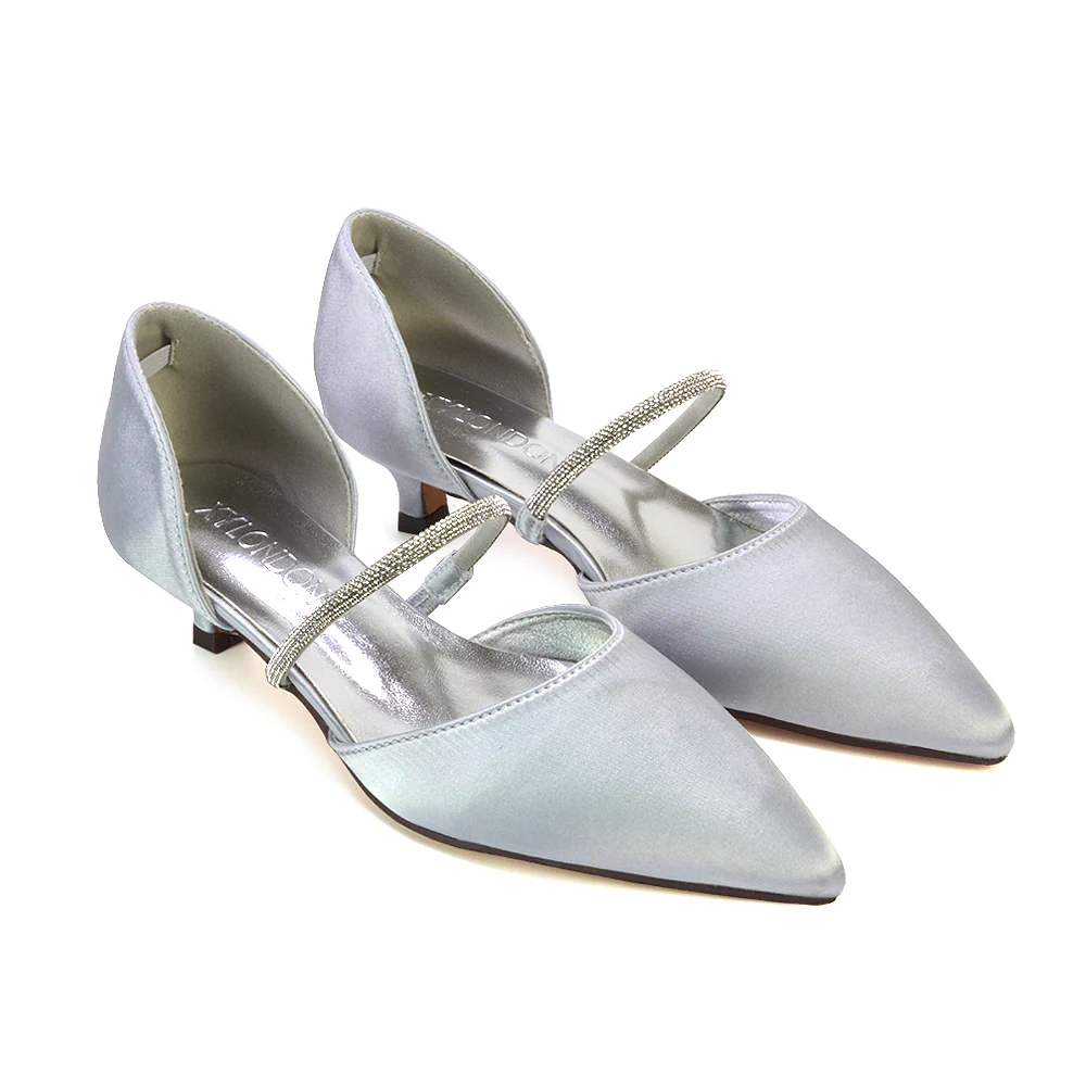 Laura Kitten Heel Diamante Pointed Toe Court Shoes Heels in Ivory - Image 106