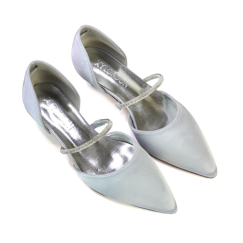 Laura Kitten Heel Diamante Pointed Toe Court Shoes Heels in Ivory - Image 107