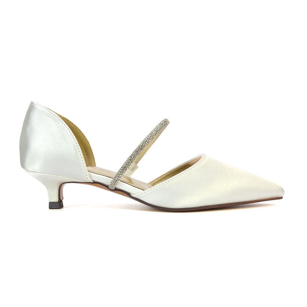 Laura Kitten Heel Diamante Pointed Toe Court Shoes Heels in Ivory - Image 43