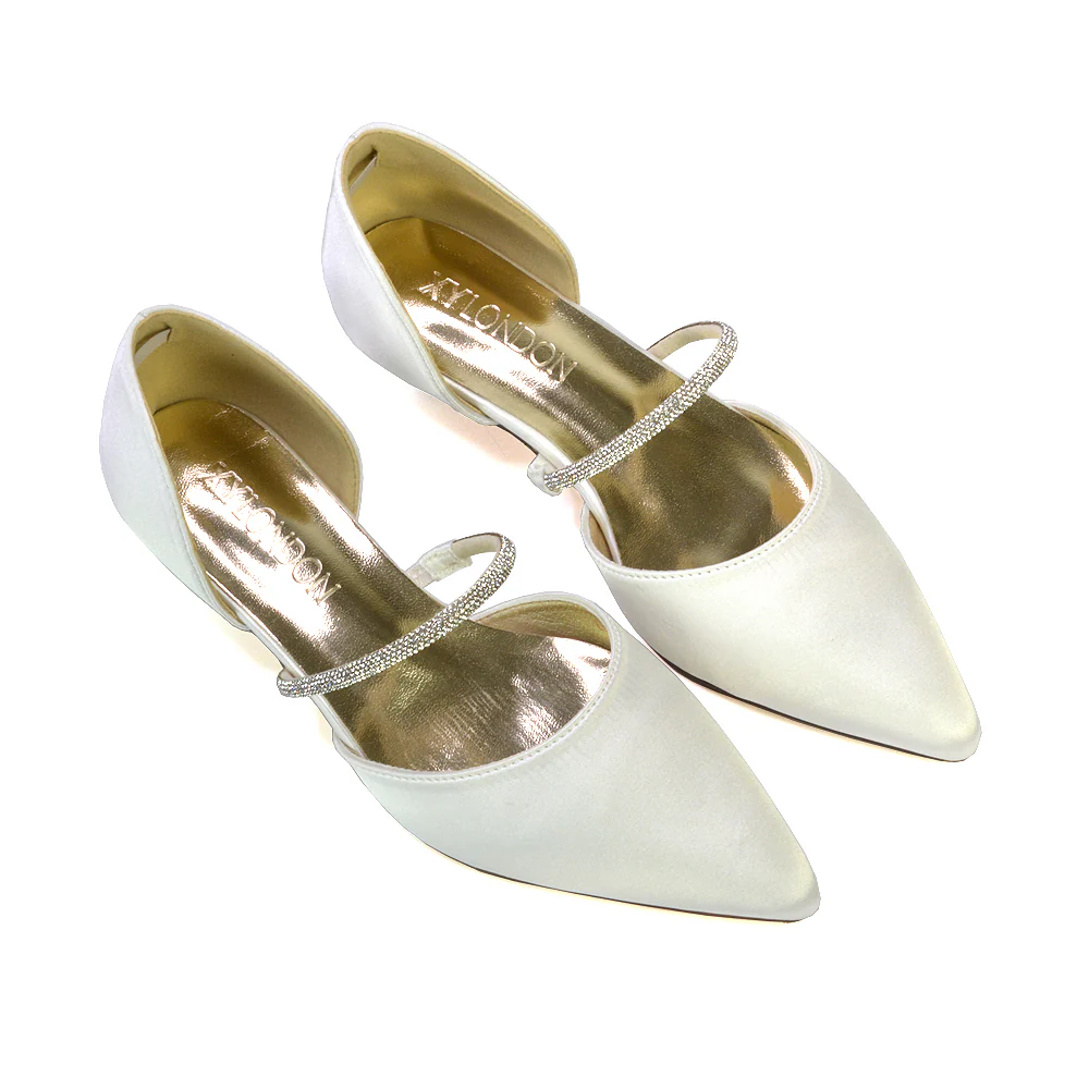 Laura Kitten Heel Diamante Pointed Toe Court Shoes Heels in Ivory - Image 5