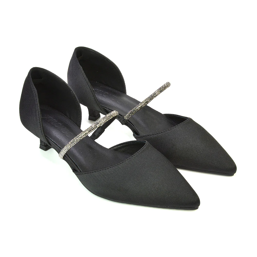 Laura Kitten Heel Diamante Pointed Toe Court Shoes Heels in Silver - Image 130