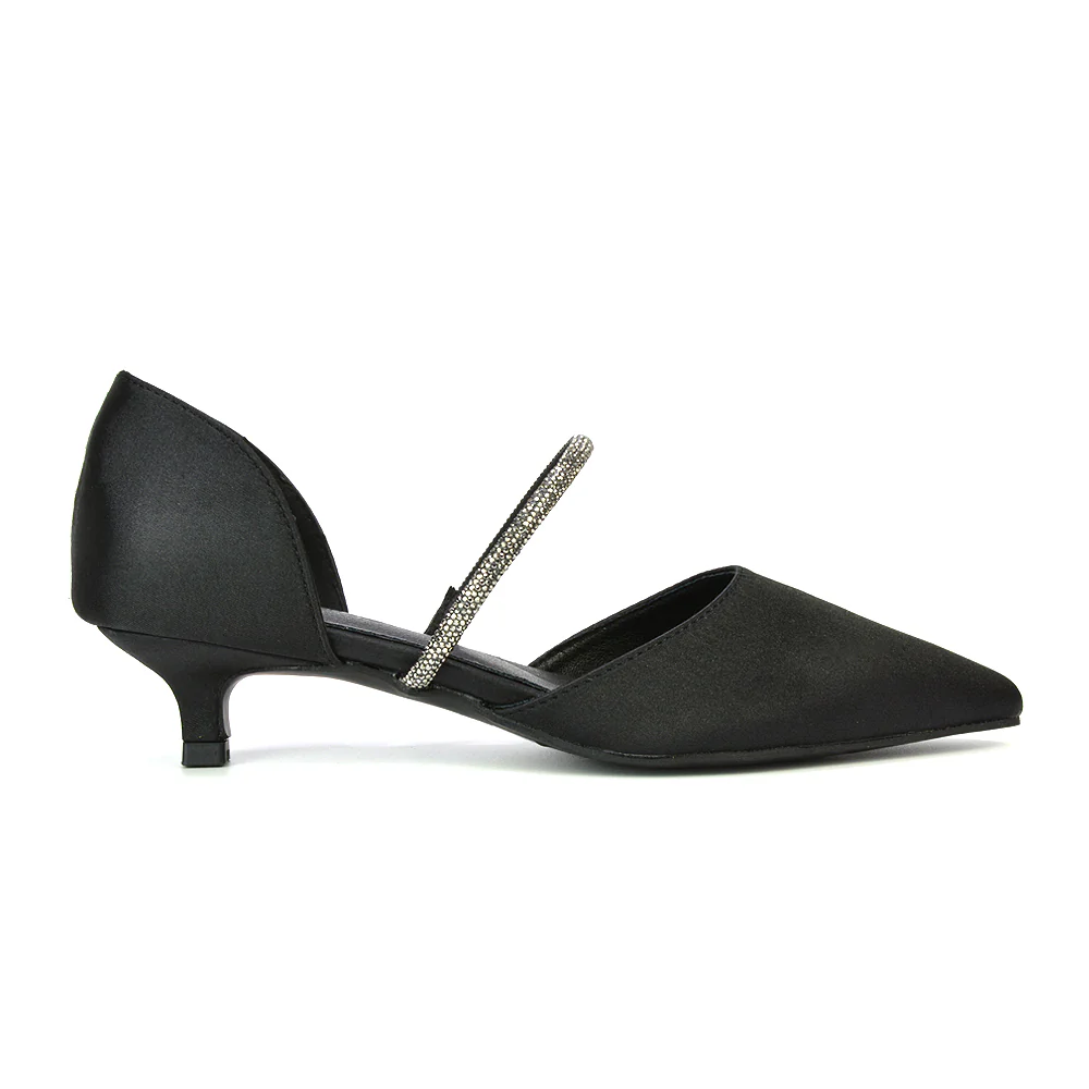 Laura Kitten Heel Diamante Pointed Toe Court Shoes Heels in Silver - Image 135