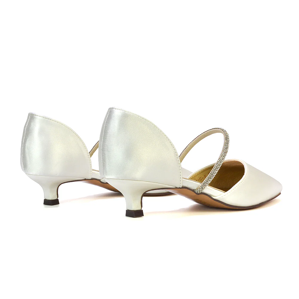 Laura Kitten Heel Diamante Pointed Toe Court Shoes Heels in Silver - Image 60