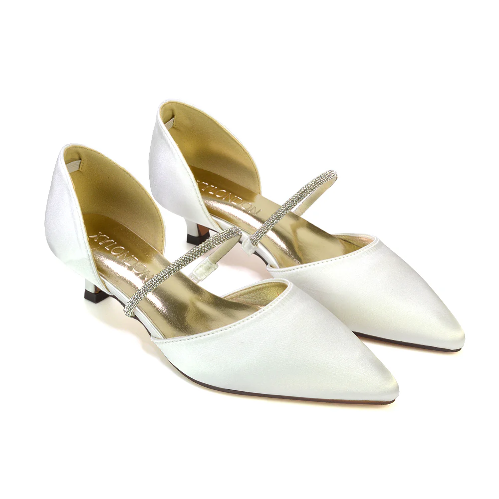 Laura Kitten Heel Diamante Pointed Toe Court Shoes Heels in Silver - Image 76