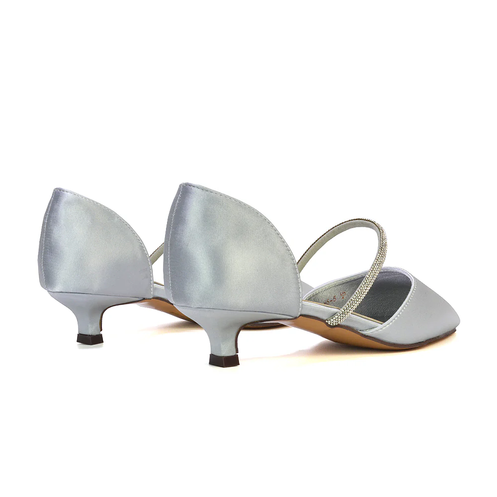 Laura Kitten Heel Diamante Pointed Toe Court Shoes Heels in Silver - Image 84