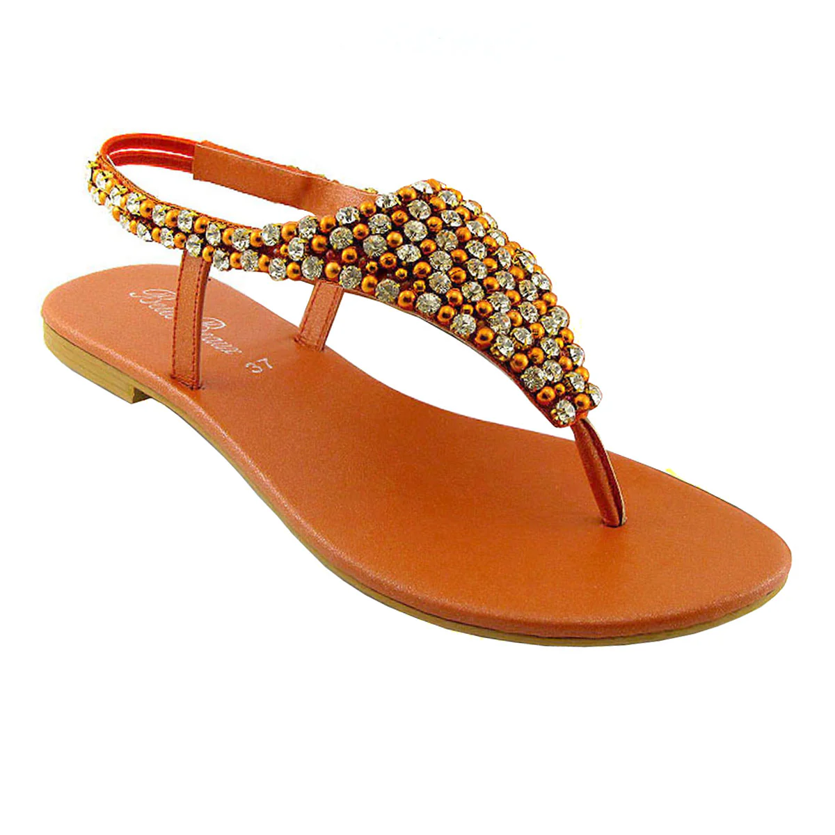 LAUREN DIAMANTE EMBELLISHED TOE POST STRAPPY SLINGBACK SPARKLY FLAT SUMMER SANDALS IN ORANGE - Image 20
