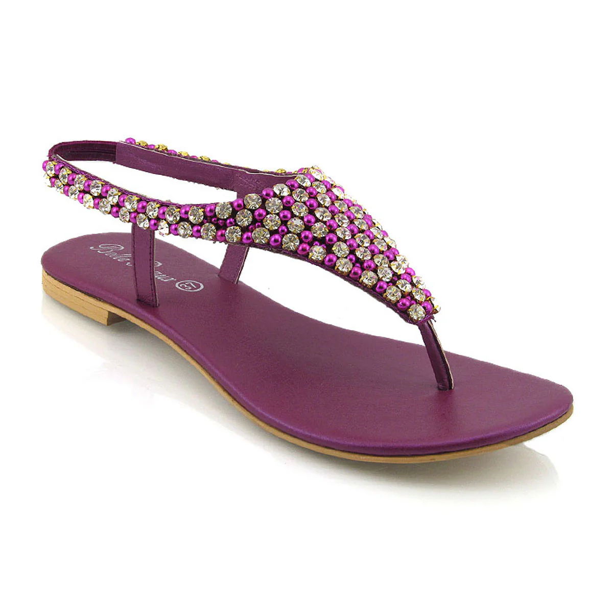 LAUREN DIAMANTE EMBELLISHED TOE POST STRAPPY SLINGBACK SPARKLY FLAT SUMMER SANDALS IN PURPLE - Image 5