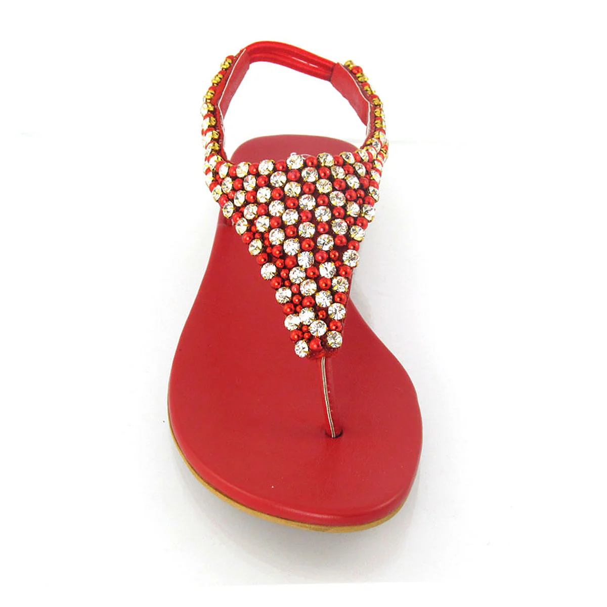 LAUREN DIAMANTE EMBELLISHED TOE POST STRAPPY SLINGBACK SPARKLY FLAT SUMMER SANDALS IN RED - Image 25