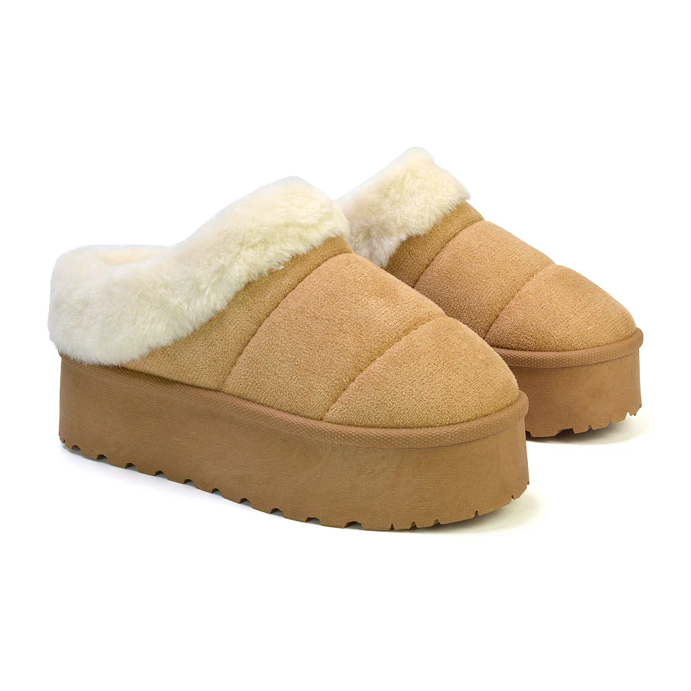 Laylin Faux Fur Platform Slipper Micro Ultra Mini Boots In Black - Image 11
