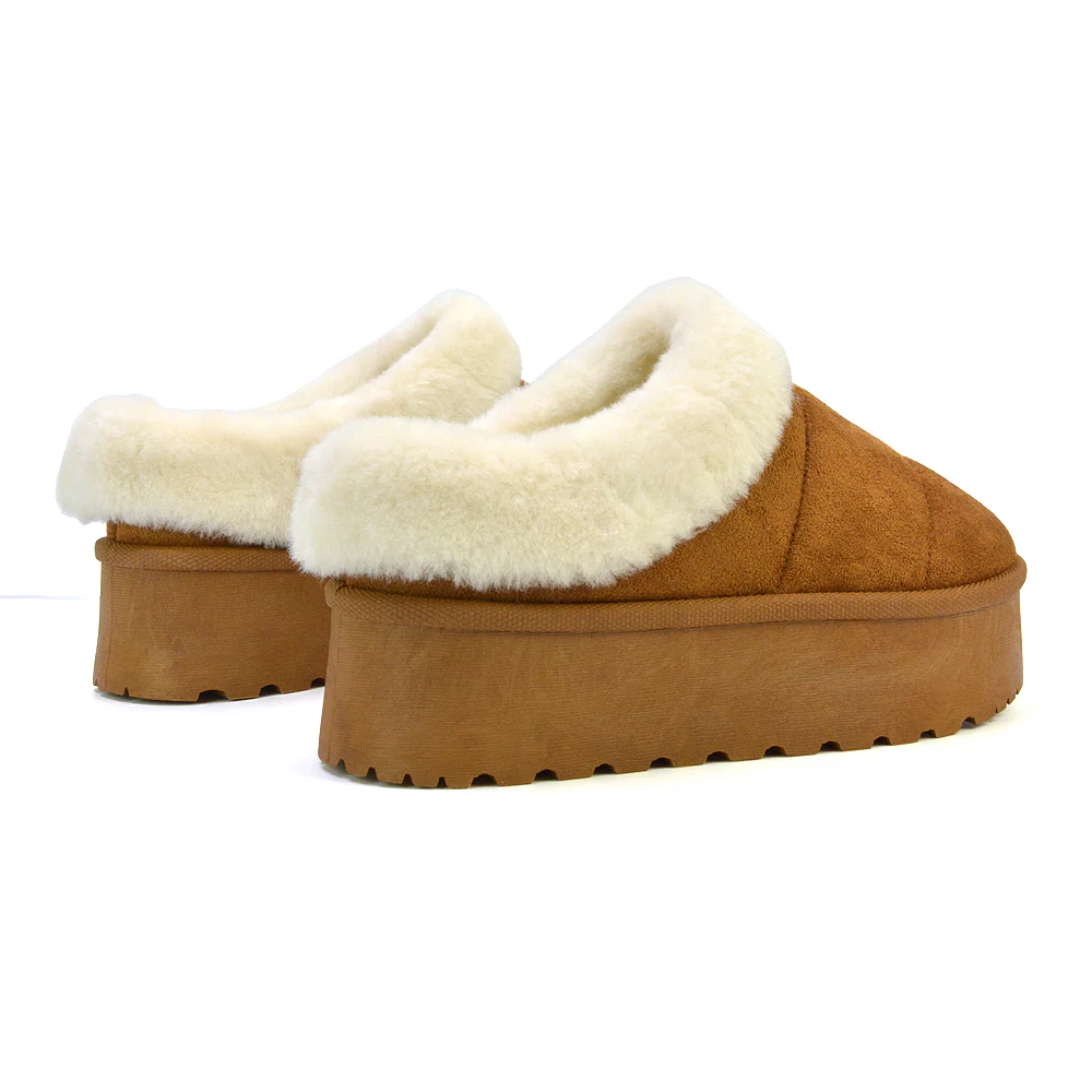 Laylin Faux Fur Platform Slipper Micro Ultra Mini Boots In Black - Image 19