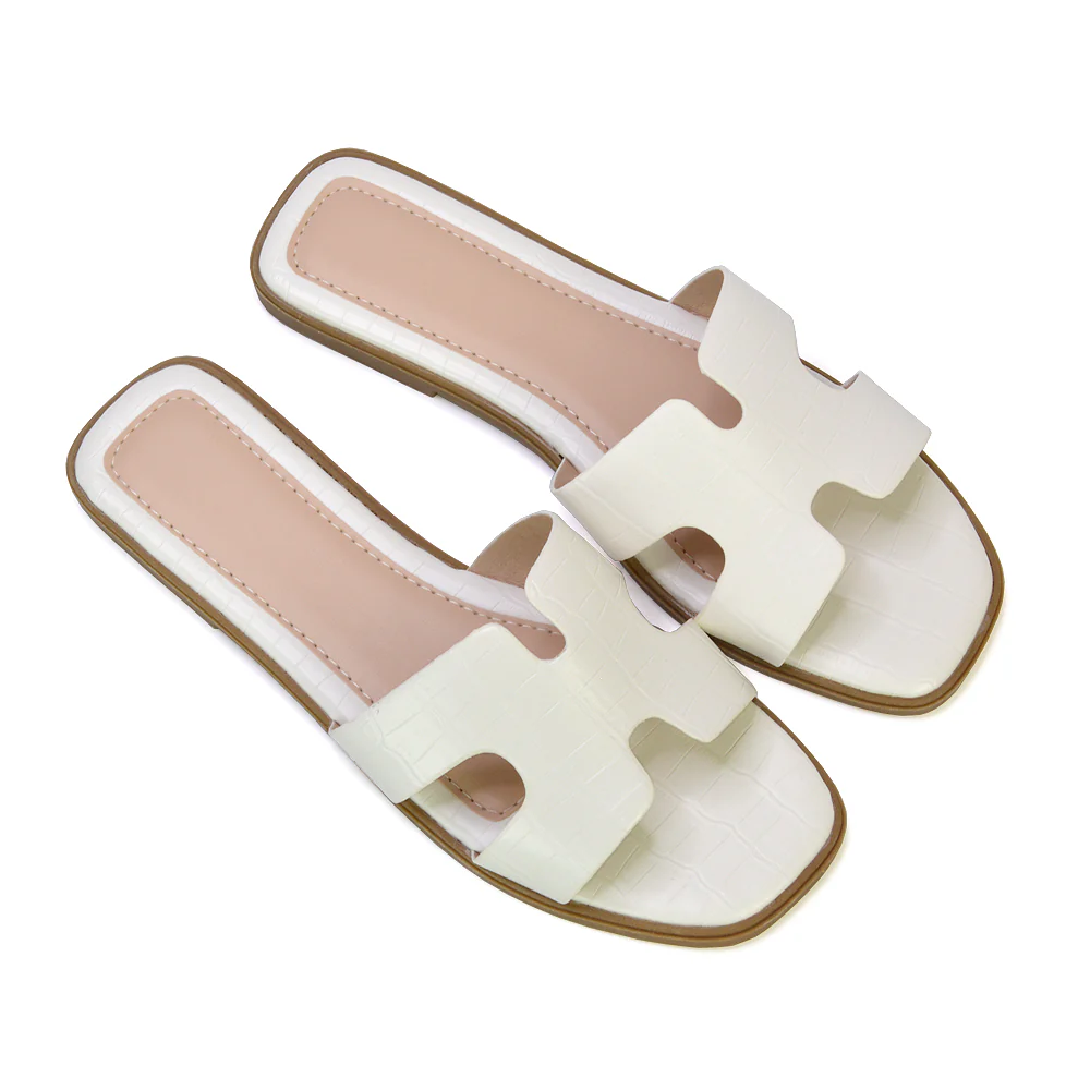 Leanna Cut Out Slip On Flat Sandals Sliders in Gold - Image 10