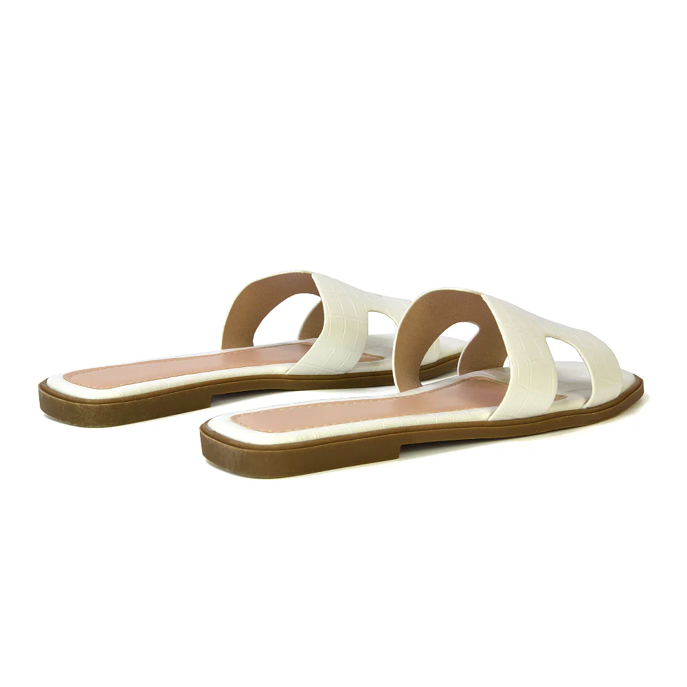 Leanna Cut Out Slip On Flat Sandals Sliders in Gold - Image 11