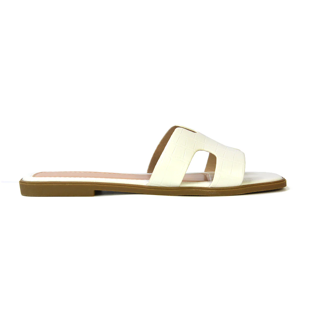 Leanna Cut Out Slip On Flat Sandals Sliders in Gold - Image 33
