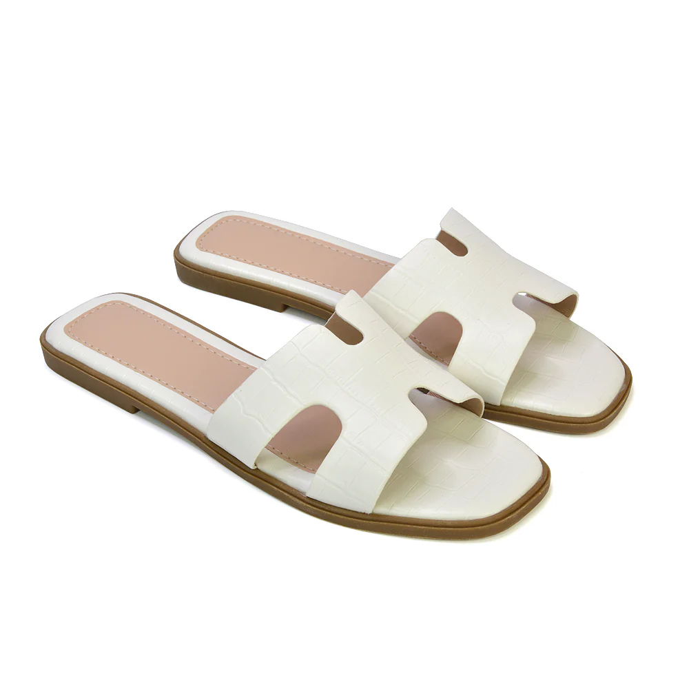 Leanna Cut Out Slip On Flat Sandals Sliders in Gold - Image 36