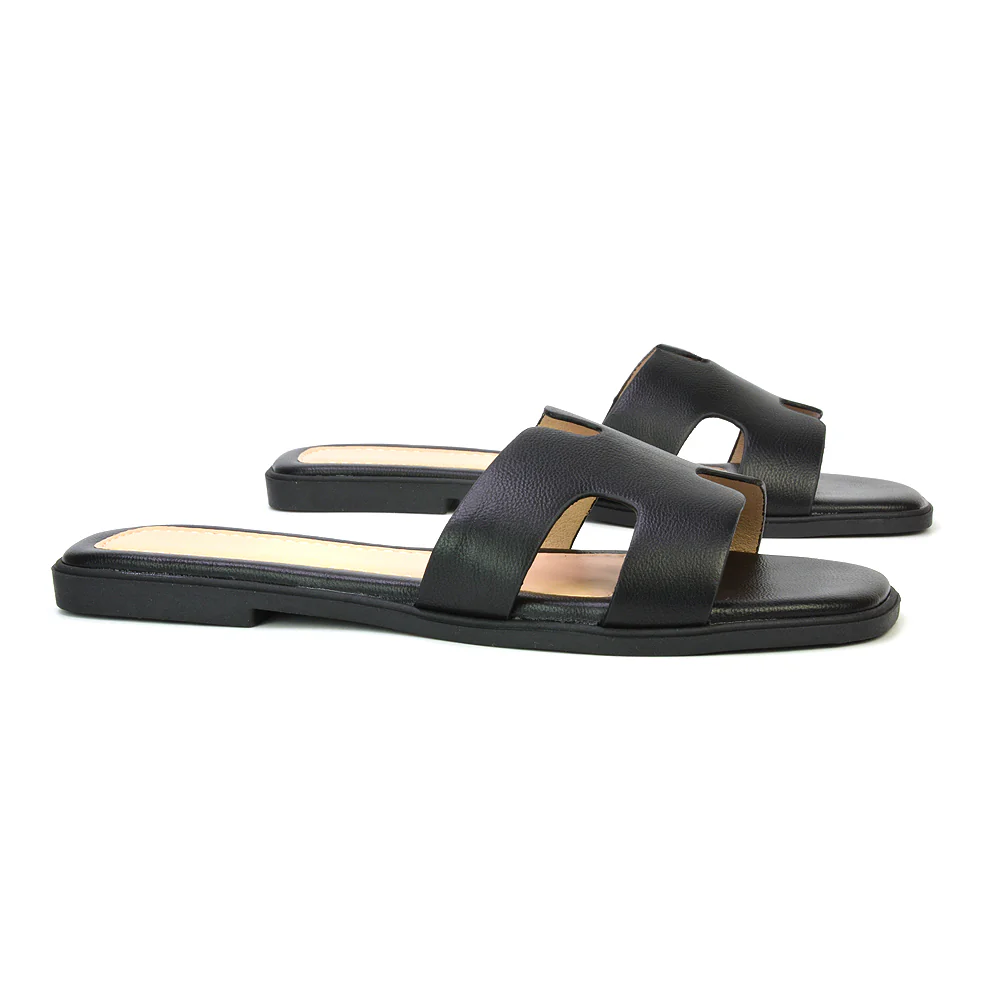Leanna Cut Out Slip On Flat Sandals Sliders in Tan - Image 127