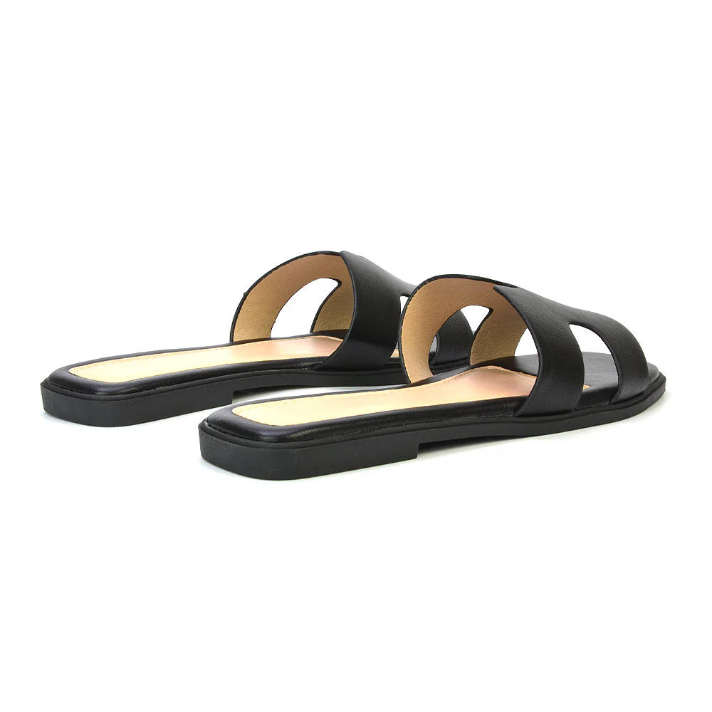 Leanna Cut Out Slip On Flat Sandals Sliders in White - Image 127