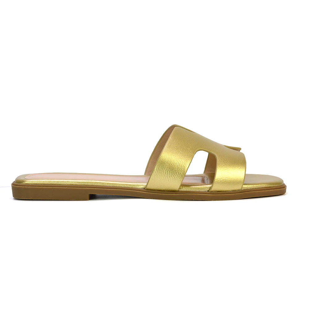 Leanna Cut Out Slip On Flat Sandals Sliders in White - Image 76