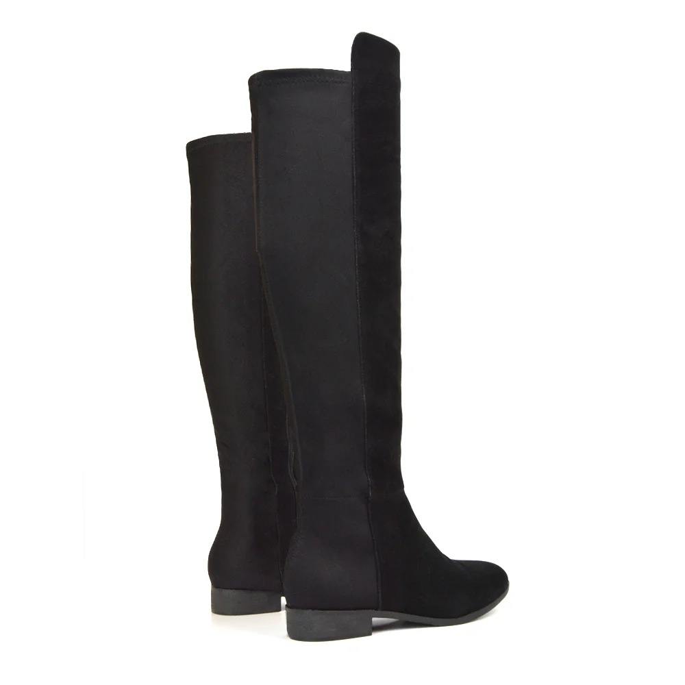 LEGS-ELEVEN FLAT ELASTICATED BACK PANELS OVER THE KNEE BOOTS IN BLACK FAUX SUEDE - Image 4
