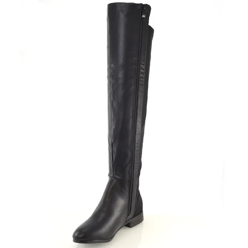 LEGS-ELEVEN FLAT ELASTICATED BACK PANELS OVER THE KNEE BOOTS IN BLACK PU - Image 3