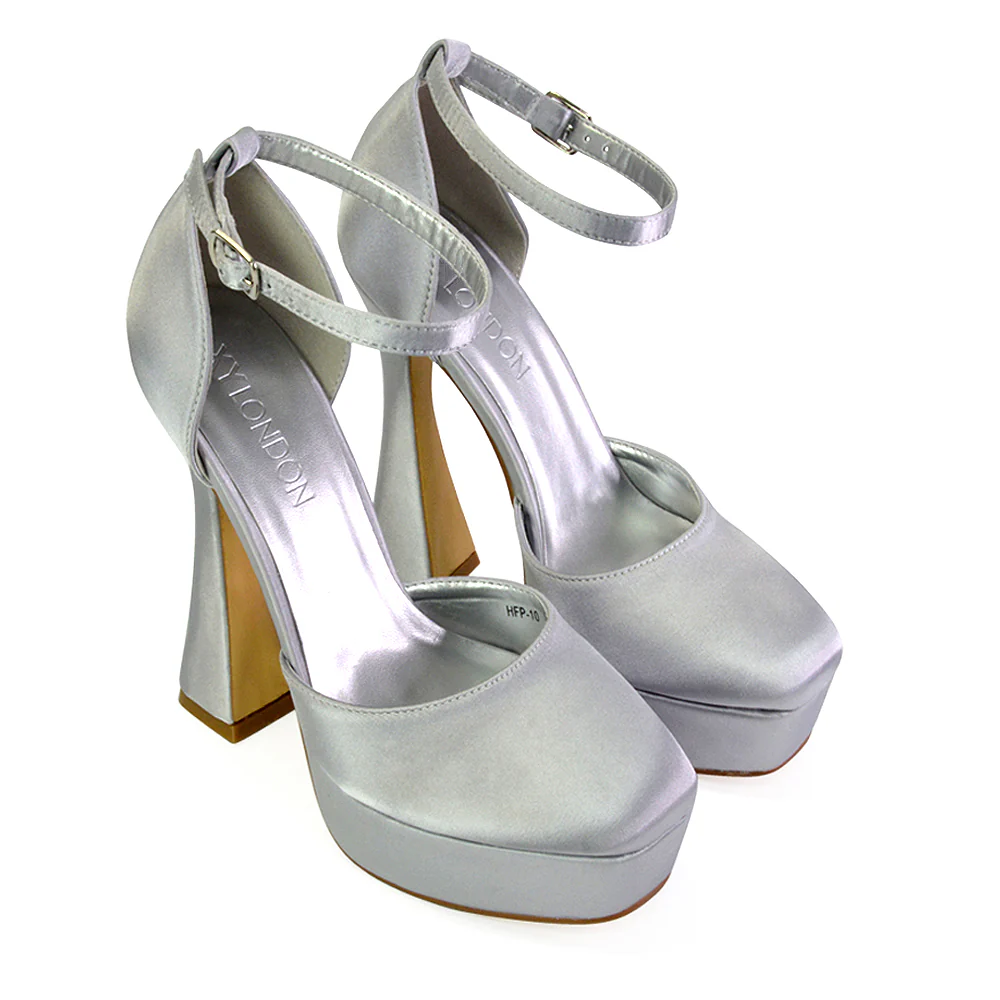 Leonardo Satin Court High Heels Platform Wedding Shoes for Bride in Silver - Image 76