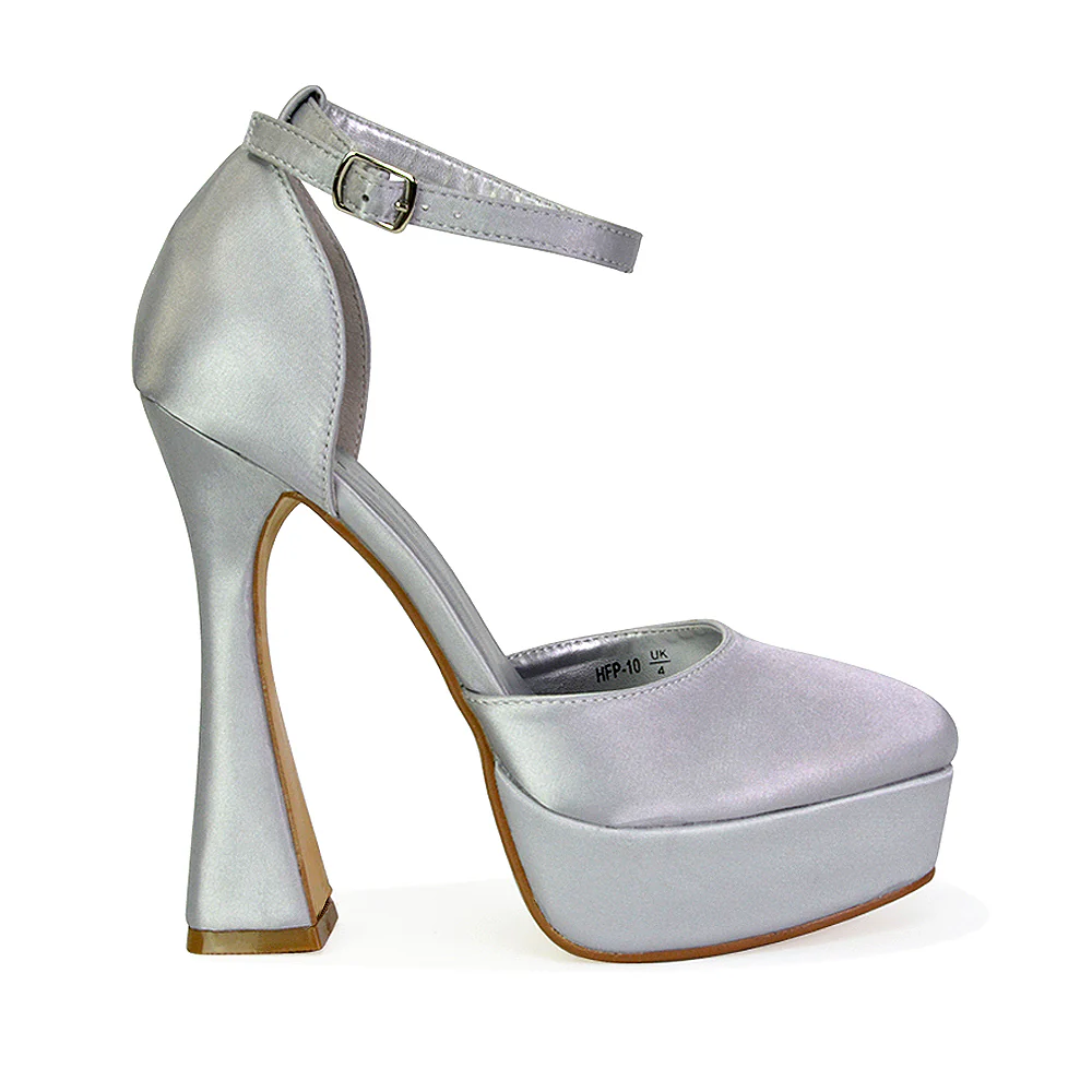 Leonardo Satin Court High Heels Platform Wedding Shoes for Bride in Silver - Image 83