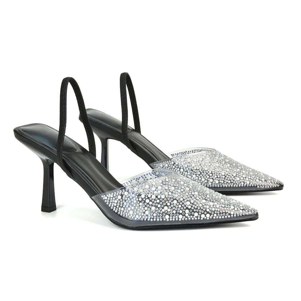 Leonie Stiletto Sparkly High Heel Rhinestone Sling Back Strappy Court Shoes in Nude - Image 11