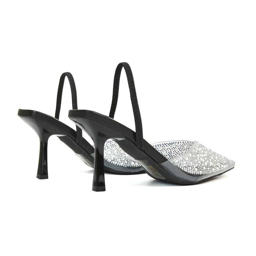 Leonie Stiletto Sparkly High Heel Rhinestone Sling Back Strappy Court Shoes in Nude - Image 12