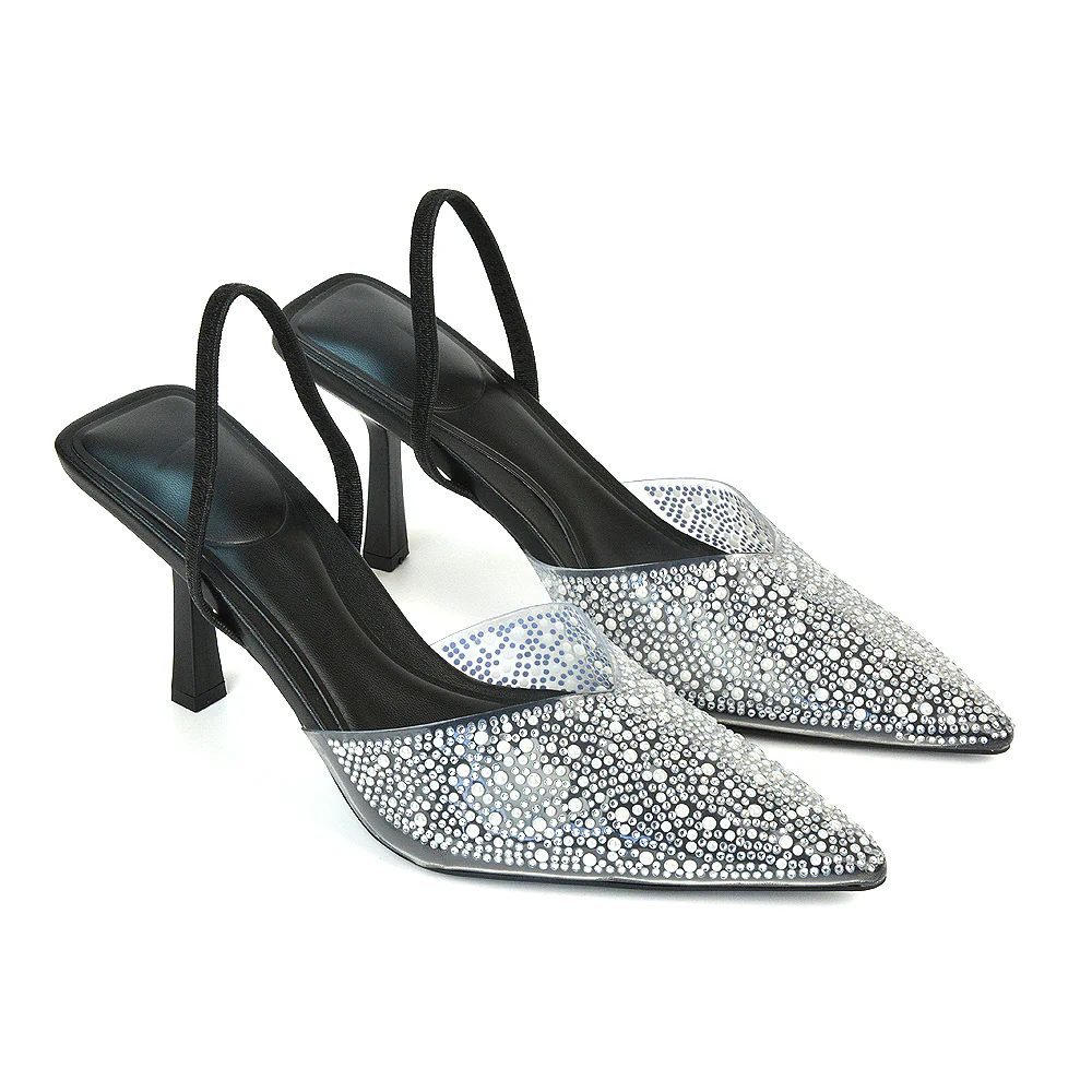 Leonie Stiletto Sparkly High Heel Rhinestone Sling Back Strappy Court Shoes in Nude - Image 13