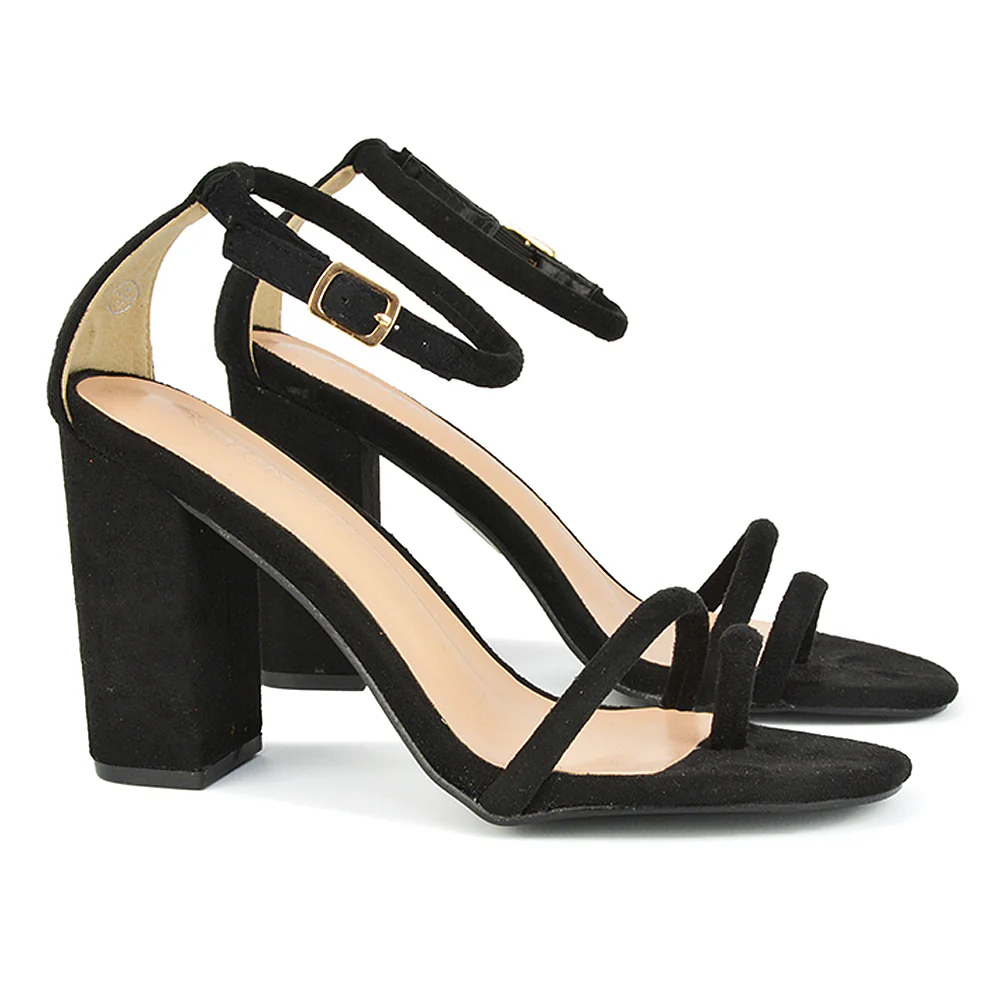 Liana Womens Toe Loop Strappy Chunky Block Heel Sandals in Nude Synthetic Leather - Image 96