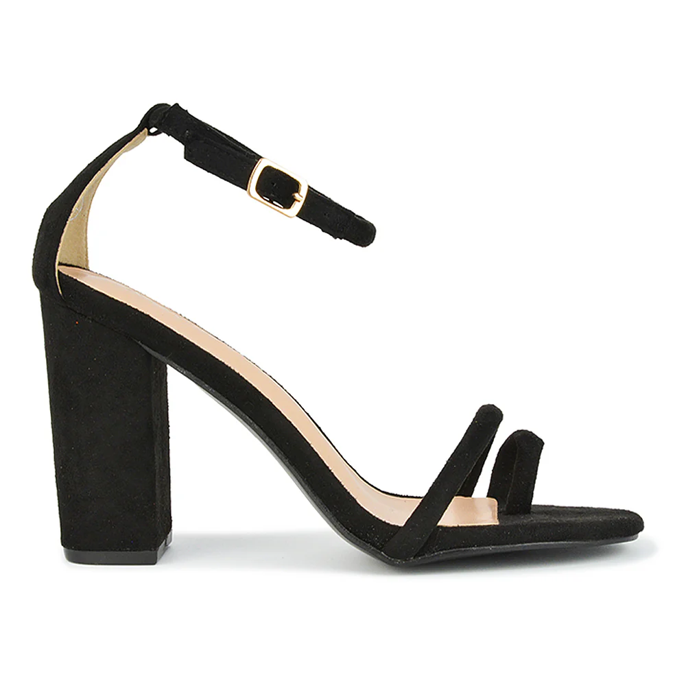 Liana Toe Loop Strappy Chunky Block High Heeled Sandals in Orange Faux Suede - Image 103