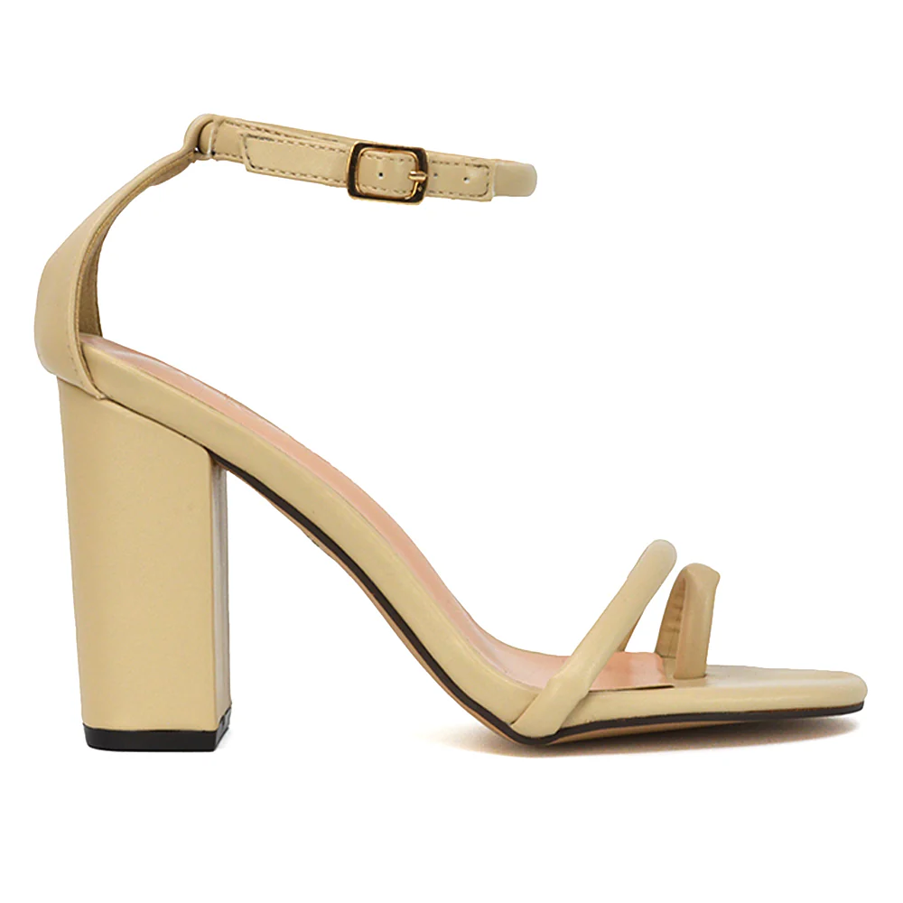 Liana Toe Loop Strappy Chunky Block High Heeled Sandals in Orange Faux Suede - Image 93