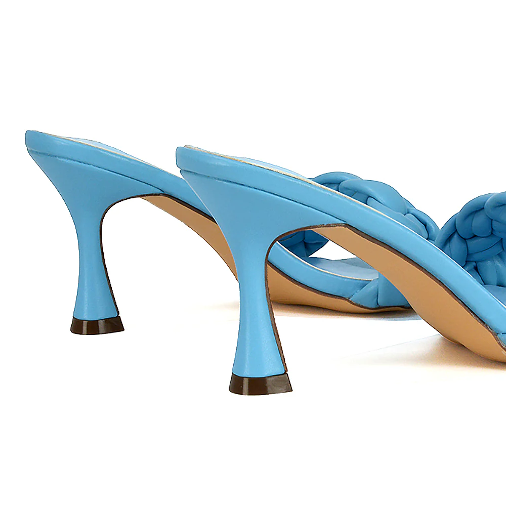Lilah Woven Strap Square Toe Stiletto mid High Heel Mule Slip on Sandals in Blue - Image 7