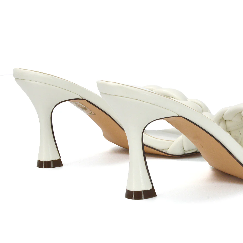 Lilah Woven Strap Square Toe Stiletto mid High Heel Mule Slip on Sandals in Nude - Image 37