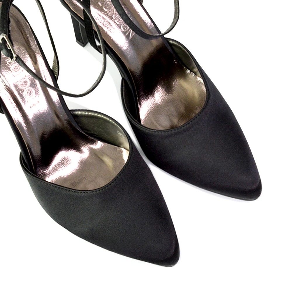 Liliane Pointed Toe Satin Court Heel Stiletto Bridal Shoes in Black - Image 137