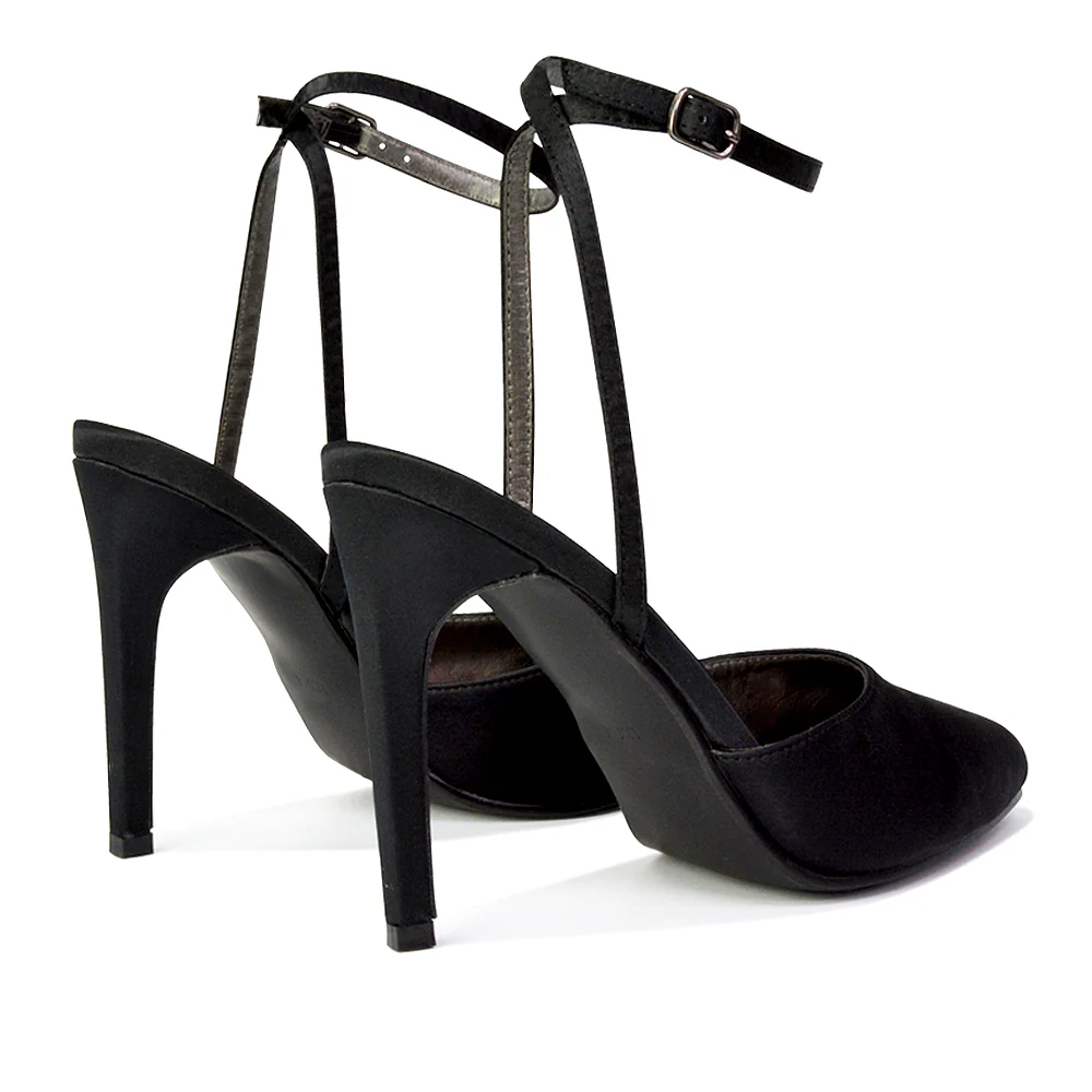 Liliane Pointed Toe Satin Court Heel Stiletto Bridal Shoes in Black - Image 155