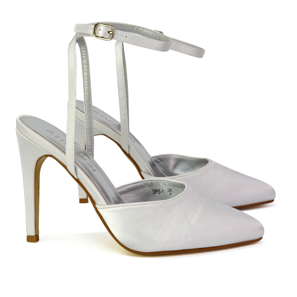 Liliane Pointed Toe Satin Court Heel Stiletto Bridal Shoes in Black - Image 54