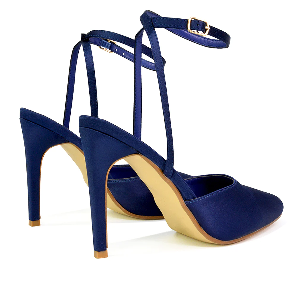 Liliane Pointed Toe Satin Court Heel Stiletto Bridal Shoes in Navy - Image 25