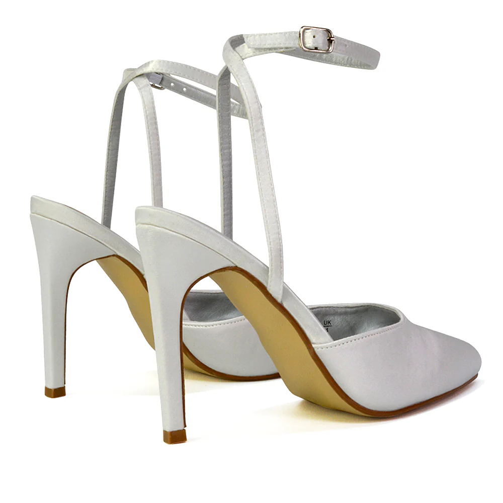 Liliane Pointed Toe Satin Court Heel Stiletto Bridal Shoes in Navy - Image 55