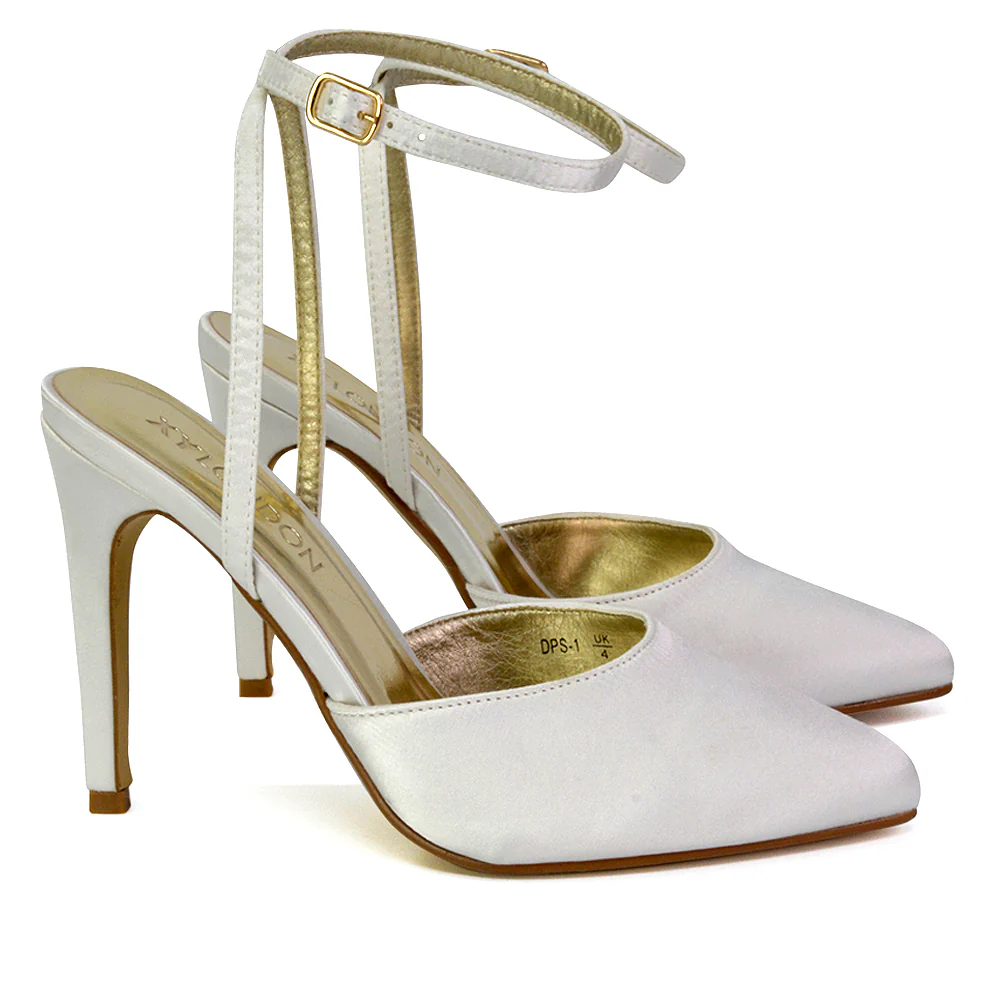 Liliane Pointed Toe Satin Court Heel Stiletto Bridal Shoes in White - Image 104