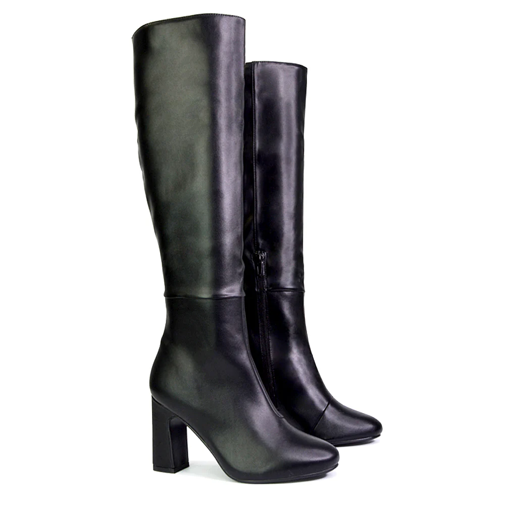 Lillia Winter Zip-up Long Block High Heel Knee High Boots in Black Faux Suede - Image 10