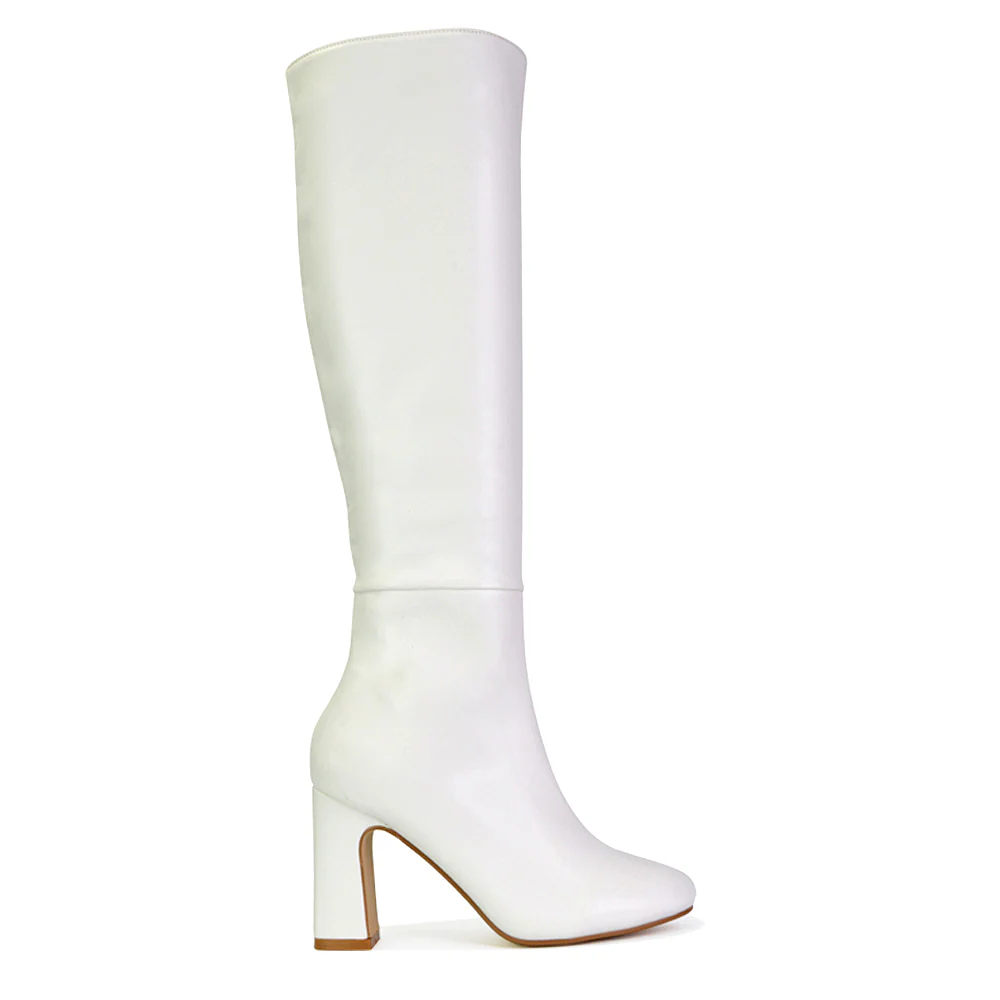 Lillia Winter Zip-up Long Block High Heel Knee High Boots in Black Faux Suede - Image 11