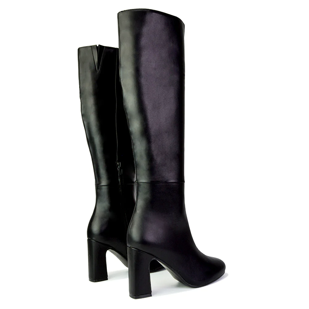 Lillia Winter Zip-up Long Block High Heel Knee High Boots in Black Faux Suede - Image 7