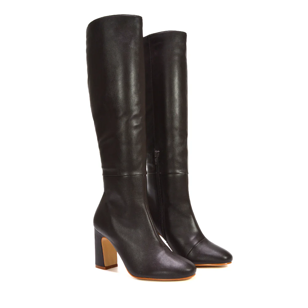 Lillia Winter Zip-up Long Block High Heel Knee High Boots in Brown Synthetic Leather - Image 3