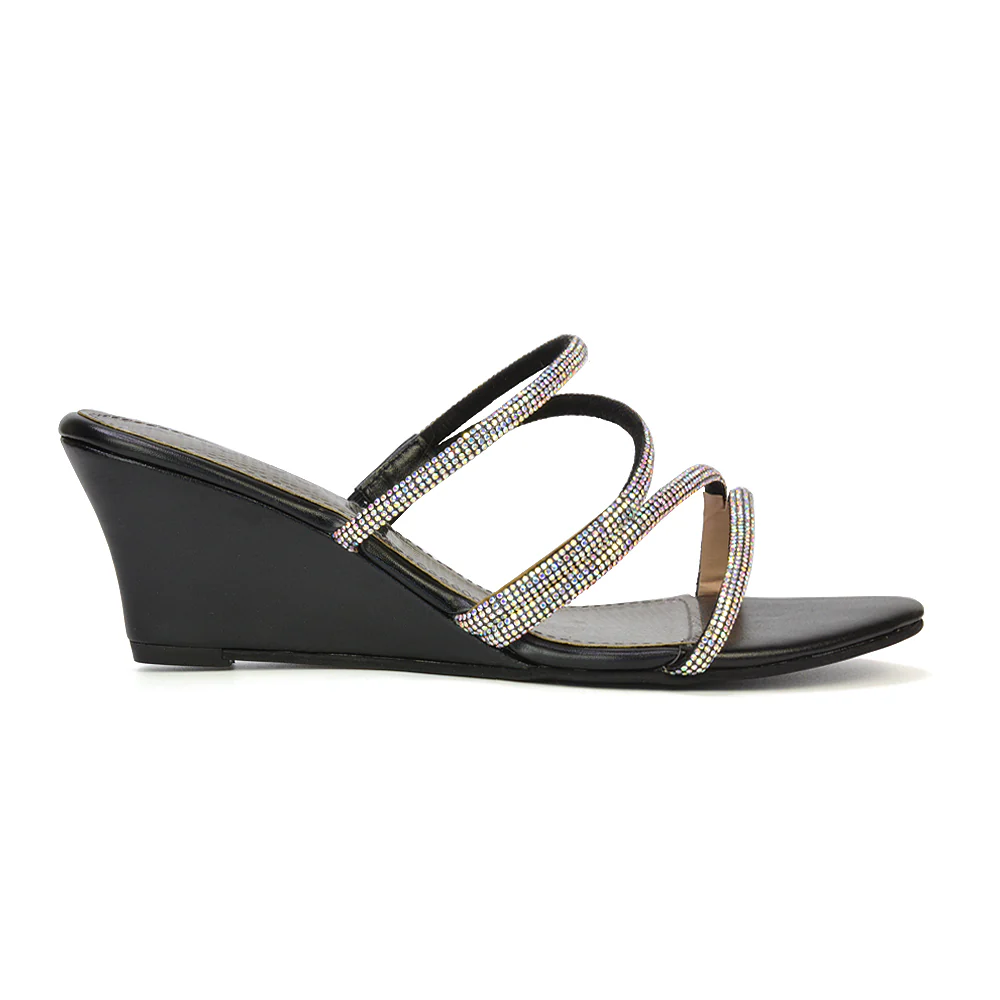 Lilliana Slip On Strappy Diamante Wedge Heel Summer Sandals in Gold - Image 99