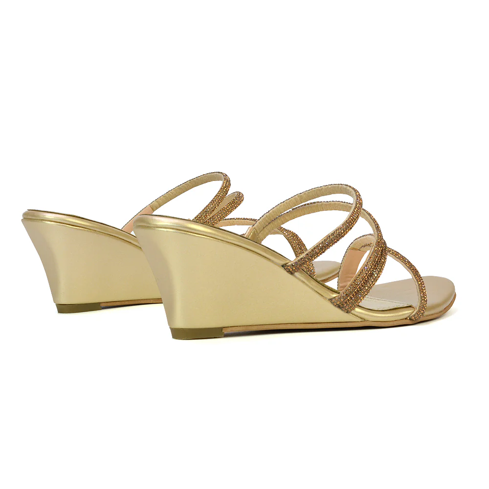 Lilliana Slip On Strappy Diamante Wedge Heel Summer Sandals in Silver - Image 68