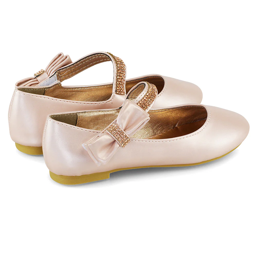Lilo Kids Flat Bow Detail Diamante Embellished Detail Front Strap Wedding Ballerina Pump Shoes In Ivory - Image 88