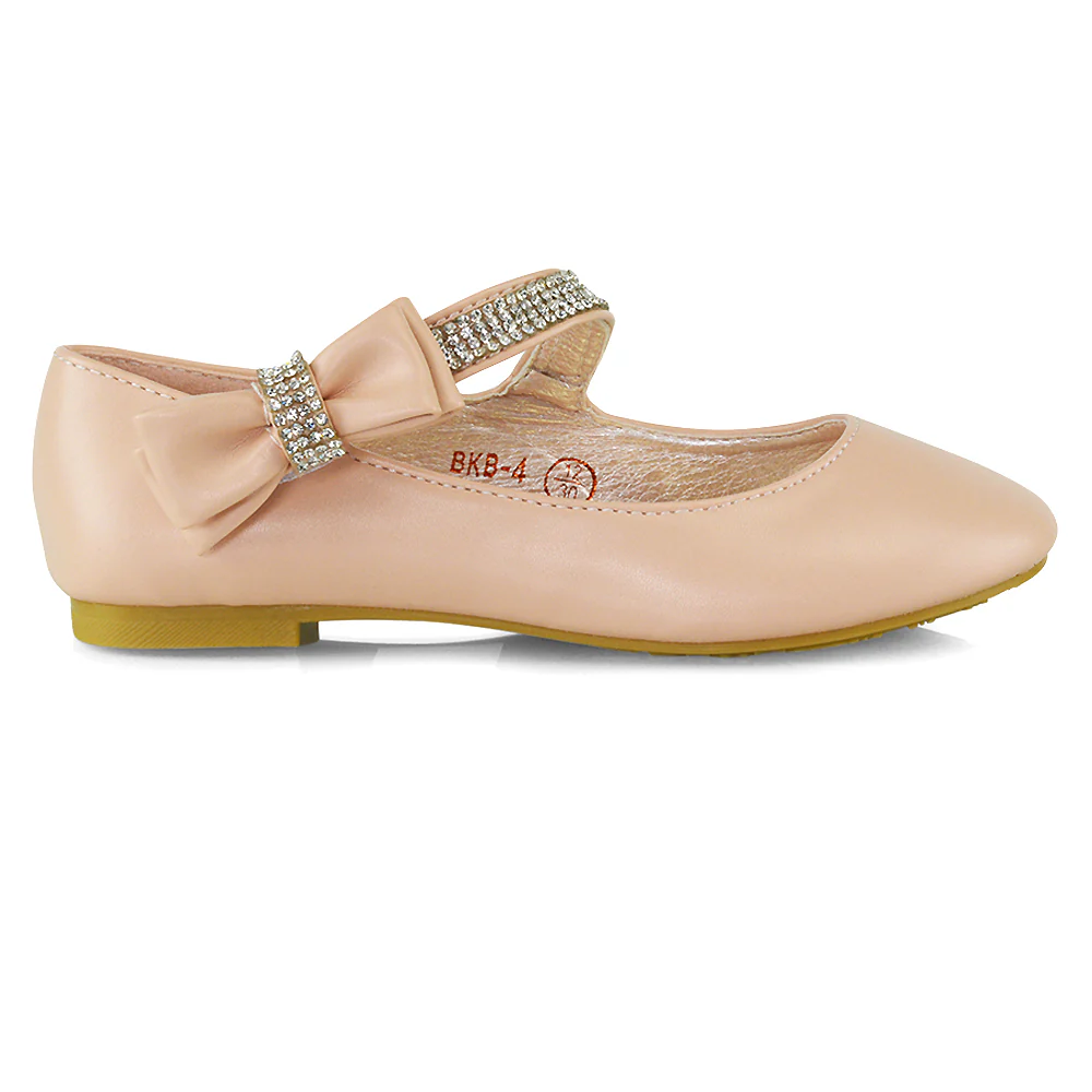 Lilo Kids Flat Bow Detail Diamante Embellished Detail Front Strap Wedding Ballerina Pump Shoes In White - Image 41